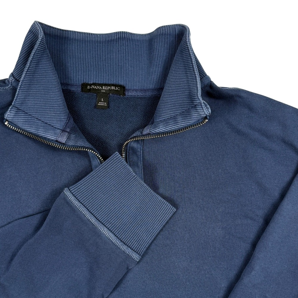 Banana Republic Mens Large Navy Blue Quarter Zip French Terry Cotton Sweatshirt